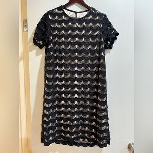 Kate Spade Cocktail Black Cotton Knee Length Dress Size 12 100% Cotton